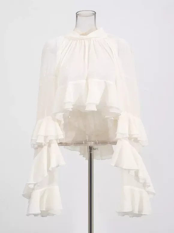 Victorian Ruffle Blouse For Women - Fairycore Mock Neck Tiered Flare Sleeve Sheer Top - Spring Date Night Party 2026