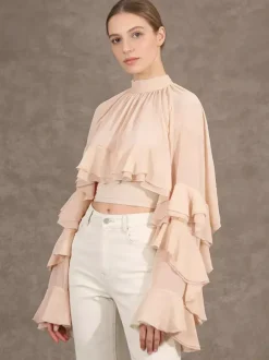 Victorian Ruffle Blouse For Women - Fairycore Mock Neck Tiered Flare Sleeve Sheer Top - Spring Date Night Party 2026