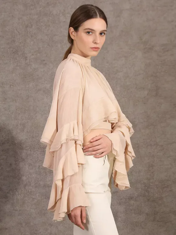 Victorian Ruffle Blouse For Women - Fairycore Mock Neck Tiered Flare Sleeve Sheer Top - Spring Date Night Party 2026