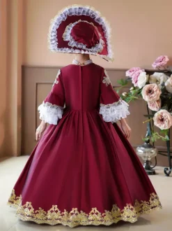 VictorianDress Burgundy Costumes Ruffles Dress Party Prom Dress Victorian Rococo Costumes