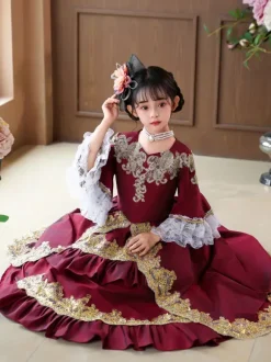 VictorianDress Burgundy Costumes Ruffles Dress Party Prom Dress Victorian Rococo Costumes