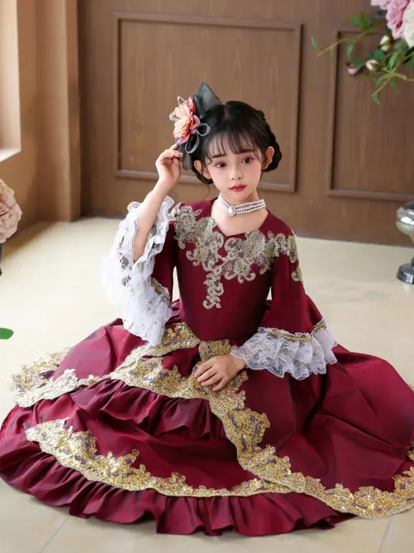 VictorianDress Burgundy Costumes Ruffles Dress Party Prom Dress Victorian Rococo Costumes