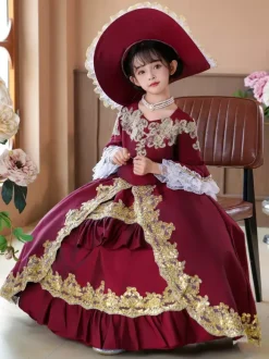 VictorianDress Burgundy Costumes Ruffles Dress Party Prom Dress Victorian Rococo Costumes