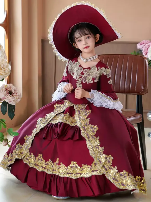 VictorianDress Burgundy Costumes Ruffles Dress Party Prom Dress Victorian Rococo Costumes