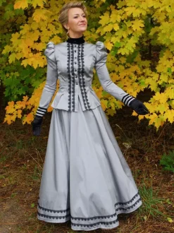 VictorianDress Light Gray Tudor Dress Costumes Women's Marie Antoinette Costume Lace Polyester Set Skirt Top Vintage Clothing
