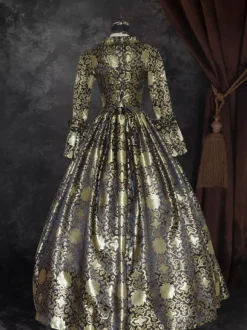VictorianDress Black Gold Tudor Dress Costumes Lace Up Satin Fabric Marie Antoinette Costume Floral Print Dress Women's Gothic Set Party Prom Dress