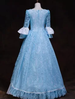 Victorian Dress Costume Women's Rococo Masquerade Ball Gowns light Sky Blue lace Trumpet Half Sleeves Victorian Era Clothing Retro Dress