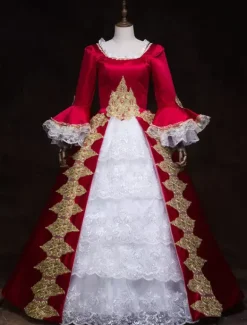 Victorian Dress Costume Women's Blue Women's Baroque Masquerade Ball Gowns Royal Half Sleeves Round Neckline with hat Victorian Era Clothing Retro Costume Burgundy