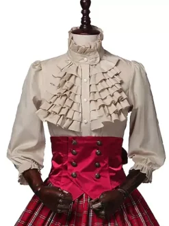 Victorian Dress Edwardian Burgundy Dress Ruffles Costumes Shirt Skirt Sets