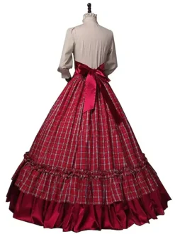 Victorian Dress Edwardian Burgundy Dress Ruffles Costumes Shirt Skirt Sets