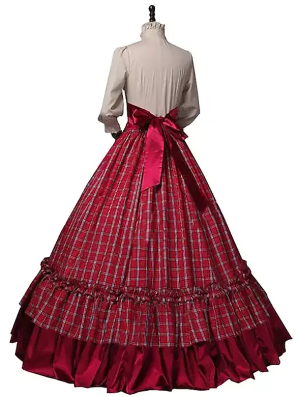Victorian Dress Edwardian Burgundy Dress Ruffles Costumes Shirt Skirt Sets