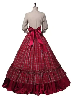 Victorian Dress Edwardian Burgundy Dress Ruffles Costumes Shirt Skirt Sets