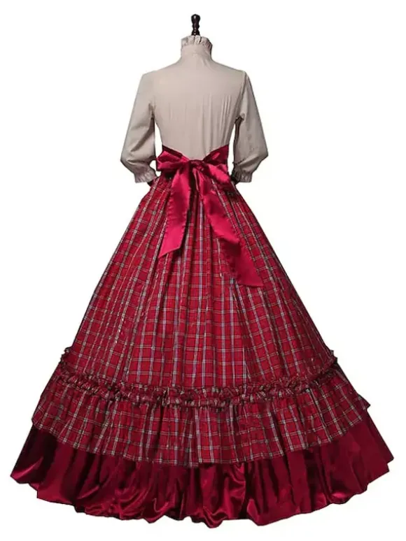 Victorian Dress Edwardian Burgundy Dress Ruffles Costumes Shirt Skirt Sets