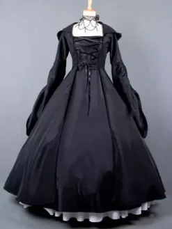 Victorian Dress Poplin Long Sleeves Witch Dress Costume Burgundy