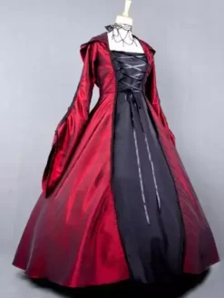Victorian Dress Poplin Long Sleeves Witch Dress Costume Burgundy