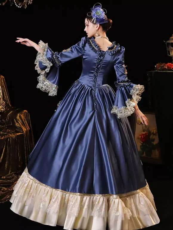 VictorianDress Womens Lace Ruffles Blue Dress Renaissance Marie Antoinette Costume 18th Century Costume