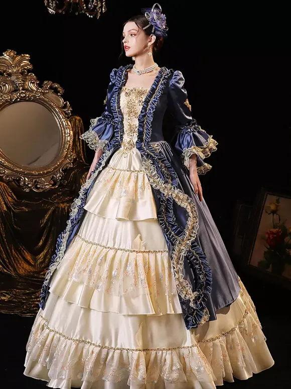 VictorianDress Womens Lace Ruffles Blue Dress Renaissance Marie Antoinette Costume 18th Century Costume