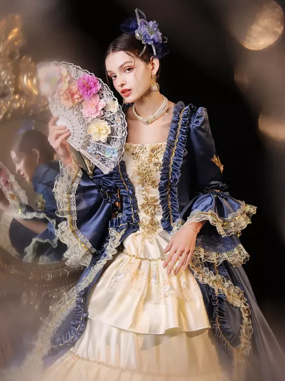 VictorianDress Womens Lace Ruffles Blue Dress Renaissance Marie Antoinette Costume 18th Century Costume