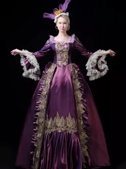 Victorian Retro Tudor Dress Costume Women's Retro Lace Ruffles Embroidered Baroque Style Marie Antoinette Trumpet Long Sleeves Sage Square Neckline Costumes Masquerade Ball Gown