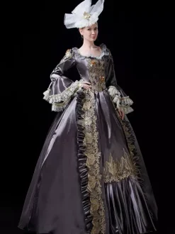 Victorian Retro Tudor Dress Costume Women's Retro Lace Ruffles Embroidered Baroque Style Marie Antoinette Trumpet Long Sleeves Sage Square Neckline Costumes Masquerade Ball Gown