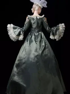 Victorian Retro Tudor Dress Costume Women's Retro Lace Ruffles Embroidered Baroque Style Marie Antoinette Trumpet Long Sleeves Sage Square Neckline Costumes Masquerade Ball Gown