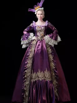 Victorian Retro Tudor Dress Costume Women's Retro Lace Ruffles Embroidered Baroque Style Marie Antoinette Trumpet Long Sleeves Sage Square Neckline Costumes Masquerade Ball Gown