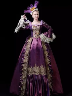 Victorian Retro Tudor Dress Costume Women's Retro Lace Ruffles Embroidered Baroque Style Marie Antoinette Trumpet Long Sleeves Sage Square Neckline Costumes Masquerade Ball Gown