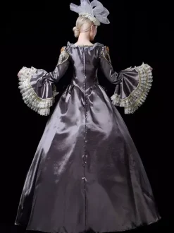 Victorian Retro Tudor Dress Costume Women's Retro Lace Ruffles Embroidered Baroque Style Marie Antoinette Trumpet Long Sleeves Sage Square Neckline Costumes Masquerade Ball Gown
