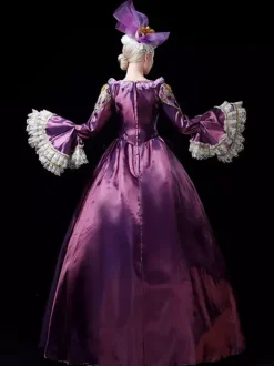 Victorian Retro Tudor Dress Costume Women's Retro Lace Ruffles Embroidered Baroque Style Marie Antoinette Trumpet Long Sleeves Sage Square Neckline Costumes Masquerade Ball Gown