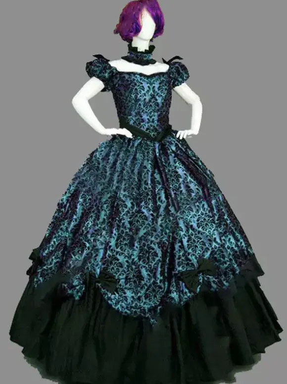 Victorian Retro Tudor Dress Costumes Women's Blue Marie Antoinette Short Sleeves Ball gown Victorian Era Style Set Masquerade Vintage Dress