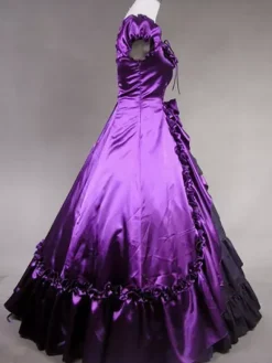 Victorian Retro Tudor Dress Costume Women's Purple Satin Ruffle Short Sleeves Ball Gown Retro Victorian era Clothing