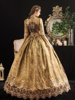 Victorian Retro Tudor Dress Costumes Women's Blonde Half Sleeves Stand Collar Victorian Era Style Marie Antoinette Costume Dress Masquerade Ball Gown