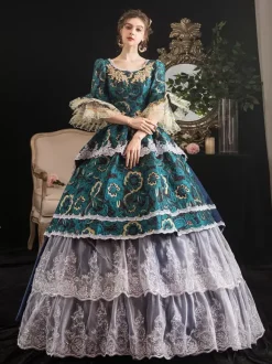 Victorian Retro Tudor Dress Costumes Women's Rococo Retro Tudor Dress Costumes Women's Lace Ruffle Jacquard Marie Antoinette Costume Masquerade Ball Gown
