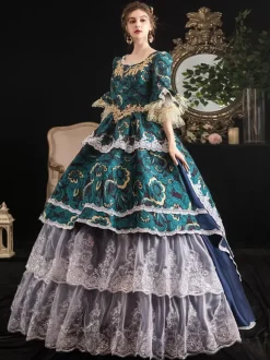 Victorian Retro Tudor Dress Costumes Women's Rococo Retro Tudor Dress Costumes Women's Lace Ruffle Jacquard Marie Antoinette Costume Masquerade Ball Gown