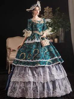 Victorian Retro Tudor Dress Costumes Women's Rococo Retro Tudor Dress Costumes Women's Lace Ruffle Jacquard Marie Antoinette Costume Masquerade Ball Gown