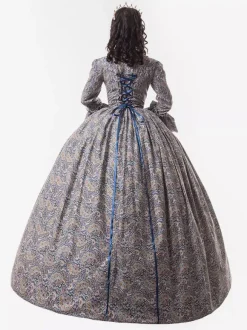 Victorian Retro Tudor Dress Costume Women's Baby Blue Trumpet Long Sleeves Ruffle Floral Print Ball Gown Victorian Era Style Set with Choker Vintage Clothing