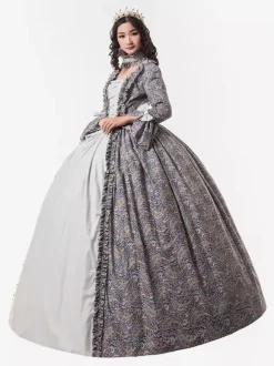 Victorian Retro Tudor Dress Costume Women's Baby Blue Trumpet Long Sleeves Ruffle Floral Print Ball Gown Victorian Era Style Set with Choker Vintage Clothing
