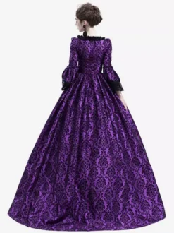 Victorian Retro Tudor Dress Costume Women's Long Gothic Trumpet Long sleeves Purple Ball Gown Square neckline Victorian Era Clothing with hat Retro Tudor Dress Costumes
