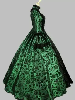 Victorian Retro Tudor Dress Costume Women's Baroque Lace Ruffles Green Marie Antoinette Long Sleeves Victoria Era Clothing Party Dresses Burgundy