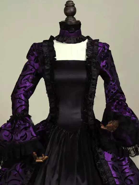 Victorian Retro Tudor Dress Costume Women's Baroque Lace Ruffles Green Marie Antoinette Long Sleeves Victoria Era Clothing Party Dresses Burgundy