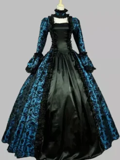 Victorian Retro Tudor Dress Costume Women's Baroque Lace Ruffles Green Marie Antoinette Long Sleeves Victoria Era Clothing Party Dresses Burgundy
