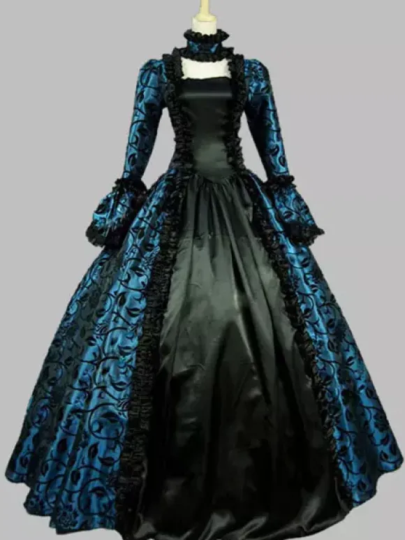 Victorian Retro Tudor Dress Costume Women's Baroque Lace Ruffles Green Marie Antoinette Long Sleeves Victoria Era Clothing Party Dresses Burgundy