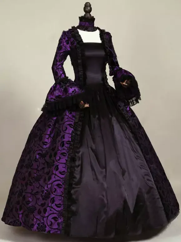 Victorian Retro Tudor Dress Costume Women's Baroque Lace Ruffles Green Marie Antoinette Long Sleeves Victoria Era Clothing Party Dresses Burgundy