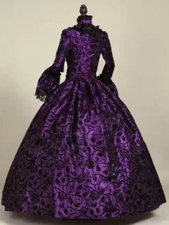 Victorian Retro Tudor Dress Costume Women's Baroque Lace Ruffles Green Marie Antoinette Long Sleeves Victoria Era Clothing Party Dresses Burgundy