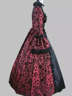 Victorian Retro Tudor Dress Costume Women's Baroque Lace Ruffles Green Marie Antoinette Long Sleeves Victoria Era Clothing Party Dresses Burgundy