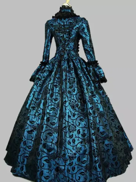 Victorian Retro Tudor Dress Costume Women's Baroque Lace Ruffles Green Marie Antoinette Long Sleeves Victoria Era Clothing Party Dresses Burgundy
