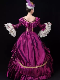 Victorian Retro Tudor Dress Costume Women's Green Lace Trumpet Long Sleeves Ruffles Embroidered Royal Marie Antoinette Ball Gown Victorian Era Clothing Costume Burgundy