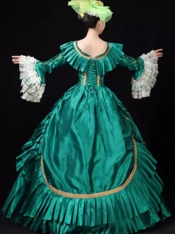 Victorian Retro Tudor Dress Costume Women's Green Lace Trumpet Long Sleeves Ruffles Embroidered Royal Marie Antoinette Ball Gown Victorian Era Clothing Costume Burgundy