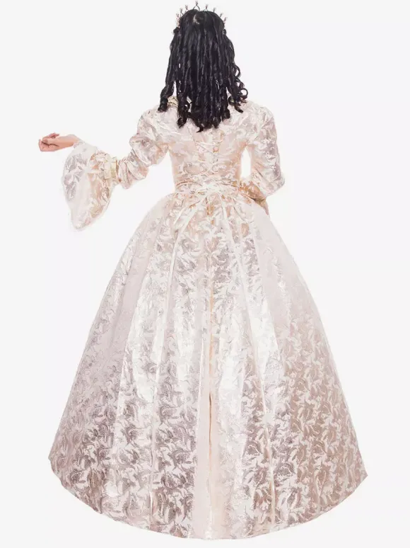 Victorian Retro Tudor Dress Costume Women's Beige Retro Ruffle Matte Satin Long Sleeves Victorian Era Style Floral Print Dress Women Vintage Clothing