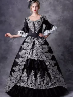 Victorian Retro Tudor Dress Costume Women's Black Hooded Masquerade Ball Gowns Royal Victorian Era Clothing Retro Costume Carnival